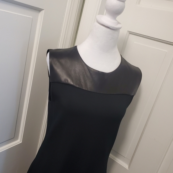 EC Classiques Entier Leather Trim Fit and flare Stretchy Jersey Knit Dress Med. - Picture 2 of 11